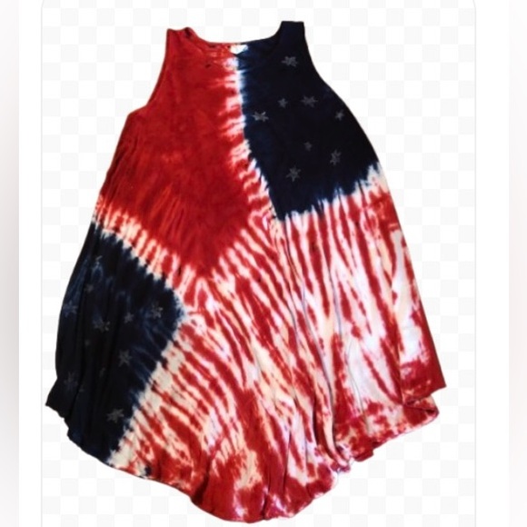 Coverup Dress Red, White, Blue Tie-Dye Beach OS Oversized or Plus Patriotic - Picture 2 of 8